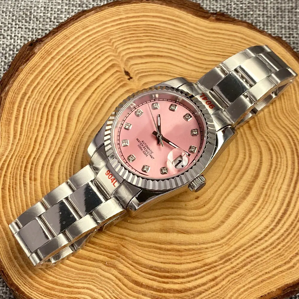 New BLIGER 36mm 39mm Sunburst Pink Dial Diamond Index NH35A Automatic Men Watch Stainless Steel Strap Sapphire Glass 2023