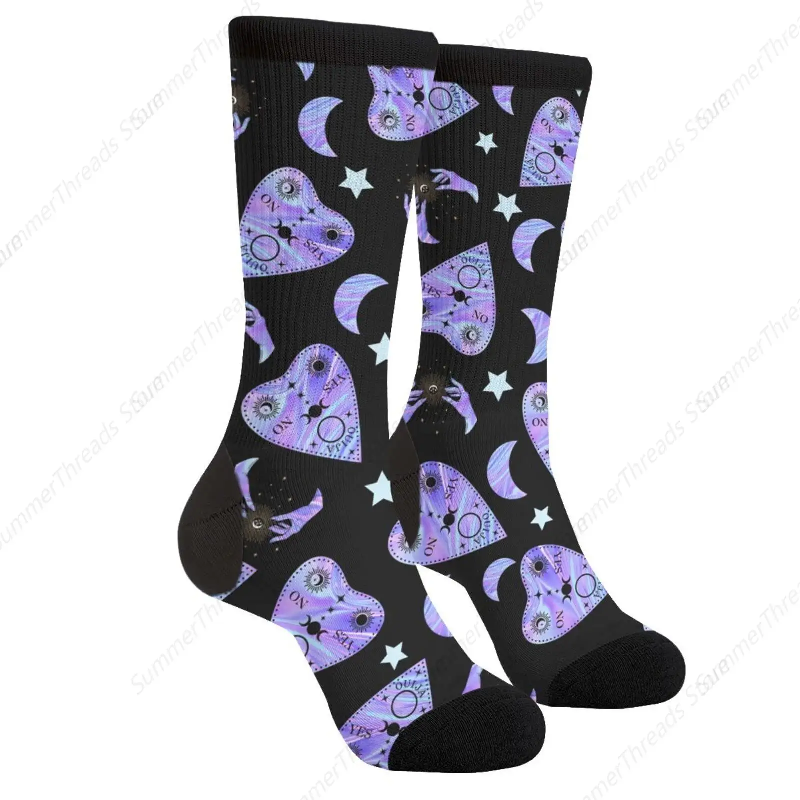 Purple Black Witchy Funny Novelty Crazy Crew Tube Socks, Men'S Women'S Casual Dress Socks