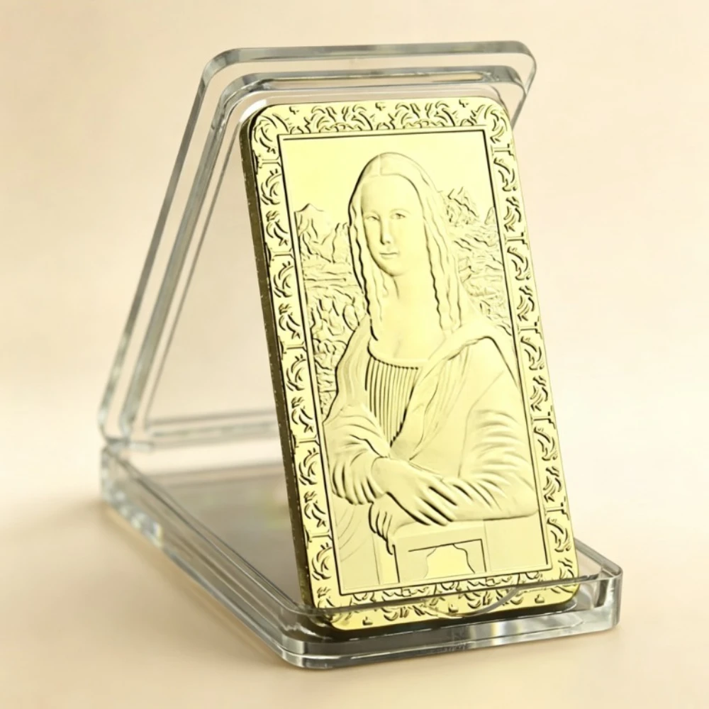 Leonardo Da Vinci Golden Plated Souvenir Coins Mona Lisa Smile Commemorative Coin  Collectible Gift for Friend