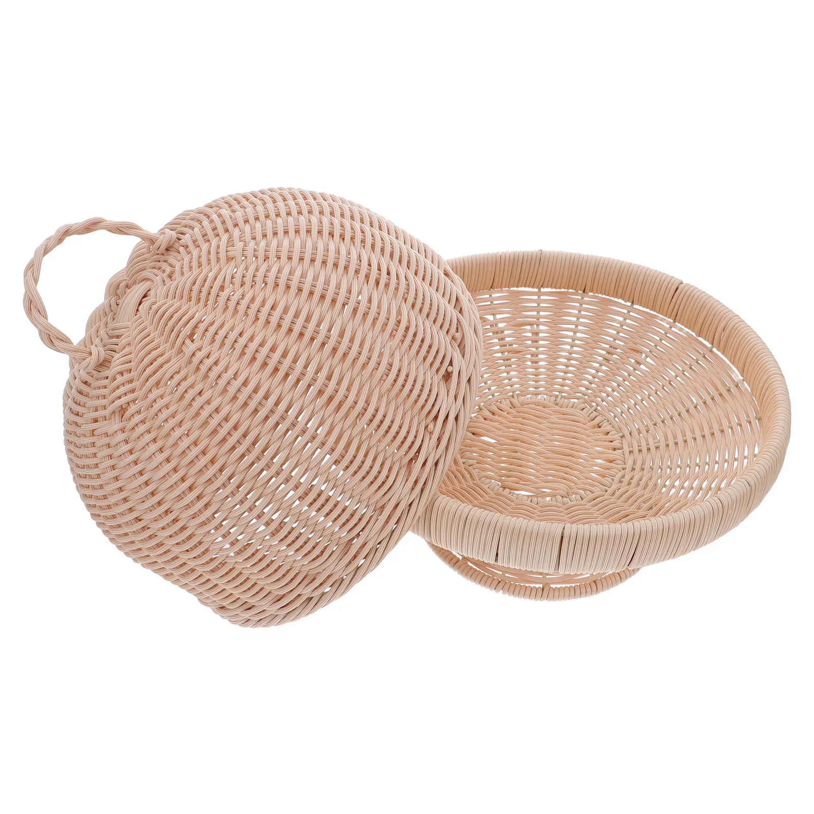 

Wicker Bread Basket with Lid Round Woven Serving Tray for Sourdough Pastries Snack Storage Kitchen Holiday Use