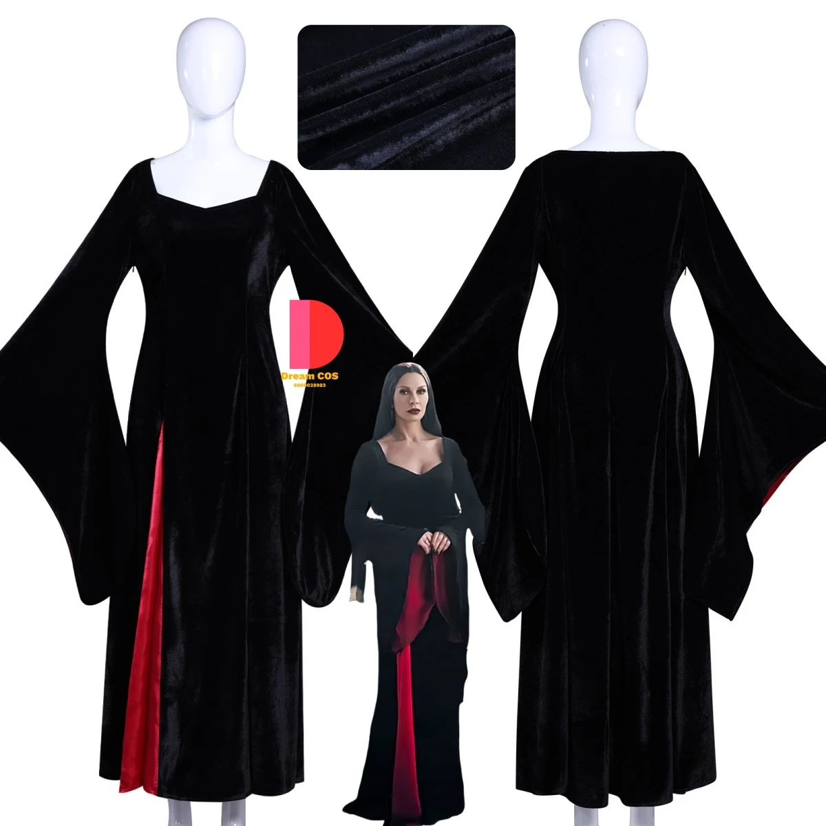 

Hot Movie Wednesday Morticia Cosplay Costume Anime Role Playing Black Velvet Evening Dress for Women Adult ComicCon Party Outfit