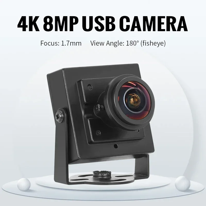 In stock New 8MP 1.7mm 180-degree Fisheye Lens 4K HD Webcam 30fps CMOS Sensor 3200 Imx317 Mini USB Industrial Camera UVC for Fac