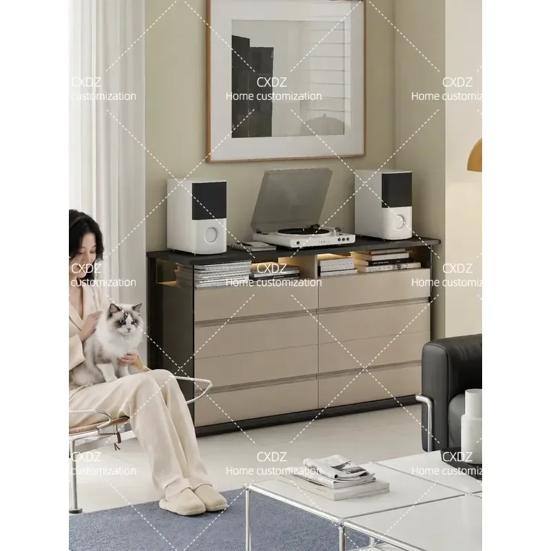 Solid Wood Bedroom Bedside Cabinet with Ambient Light and Password Lock Luxury Storage Chest Wall Mounted Nightstand