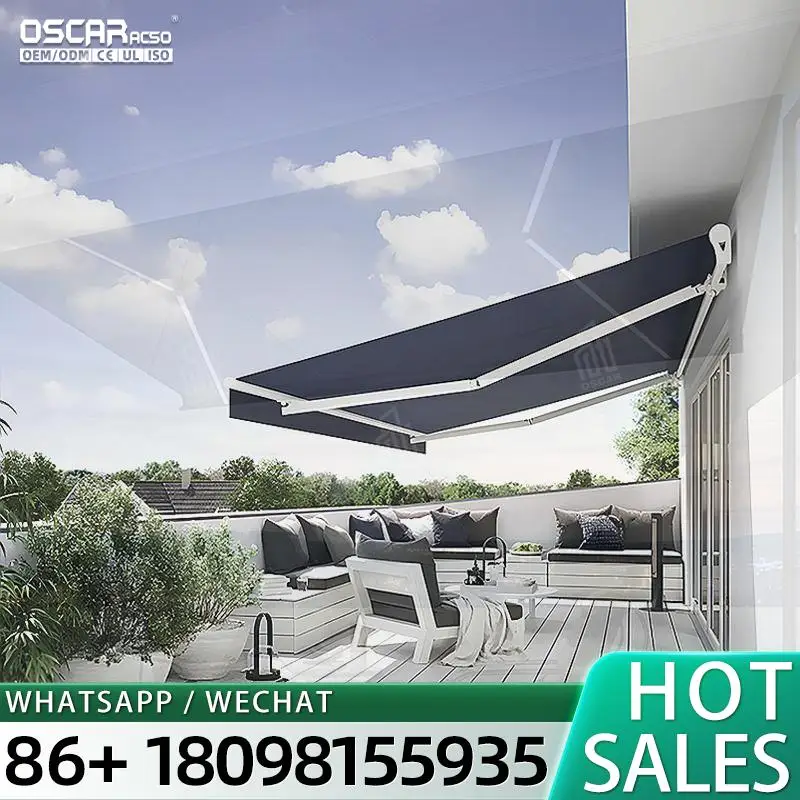 

Waterproof Fabric Electric Retractable Outdoor Awning Manual Outdoor Arm with LED Lights Suitable for Garden Patio Terrace Retr