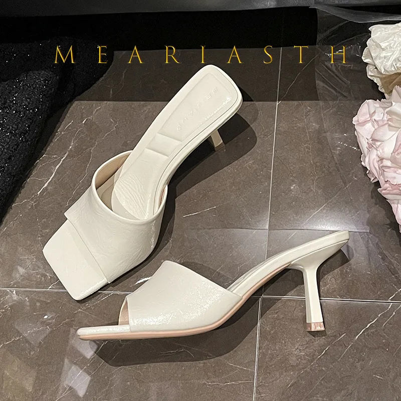 

NEW Fashionable Summer Women's High Heel Slippers Open Toe Square Head Sandals Outerwear Synthetic Leather Leisure Style Shoes