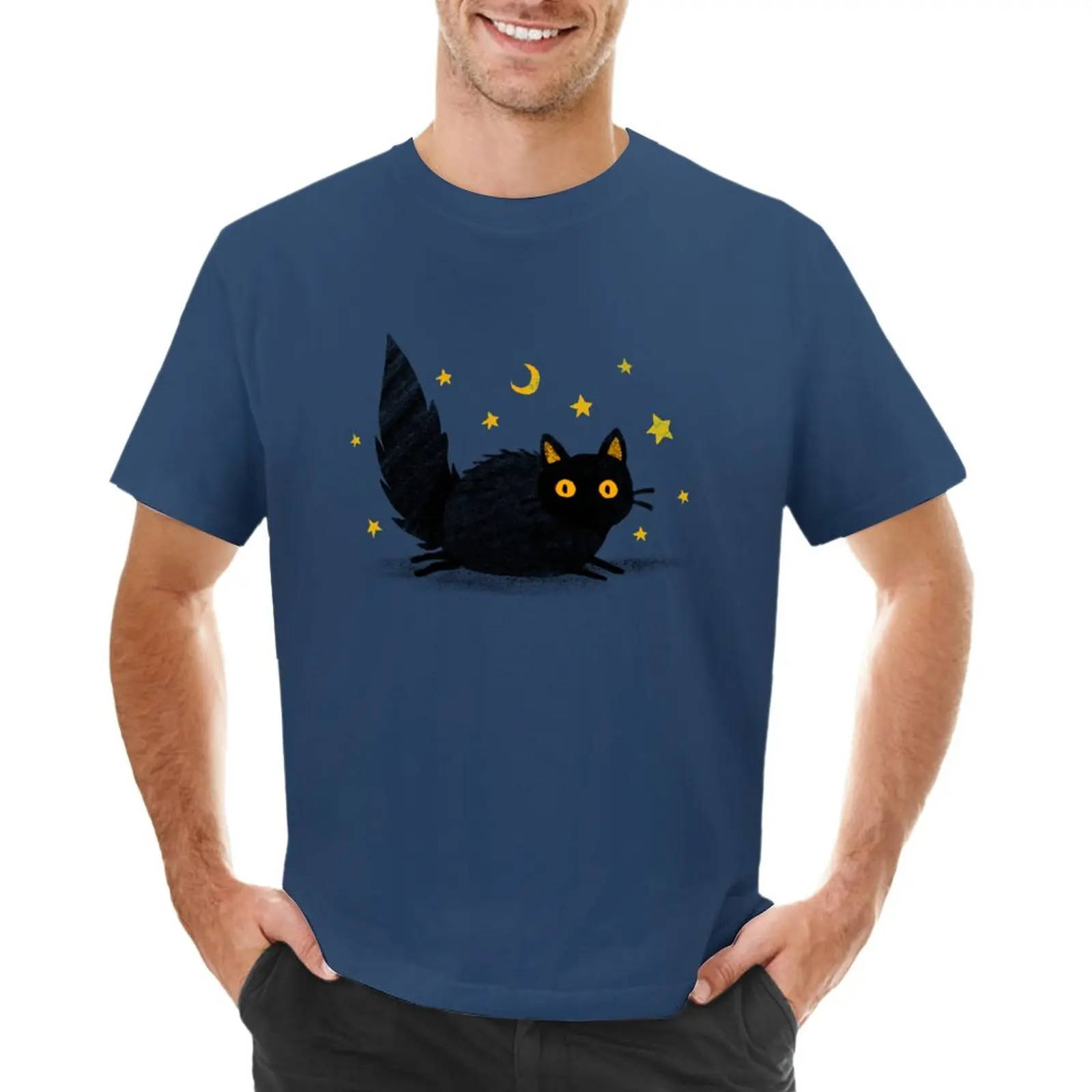 

Fluffy Black Yellow Eyed Cat T-Shirt Blouse quick-drying summer top customizeds mens graphic t-shirts