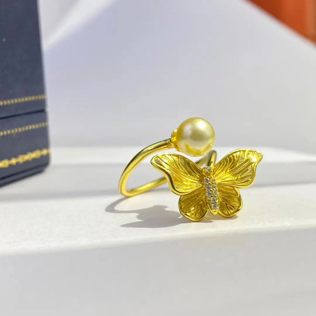 فراشة S925 فضة قابل للتعديل حلقة جبل إعدادات النتائج حوامل ملحقات أجزاء ل 6-7 مللي متر اللؤلؤ 5 قطعة/الوحدة #3