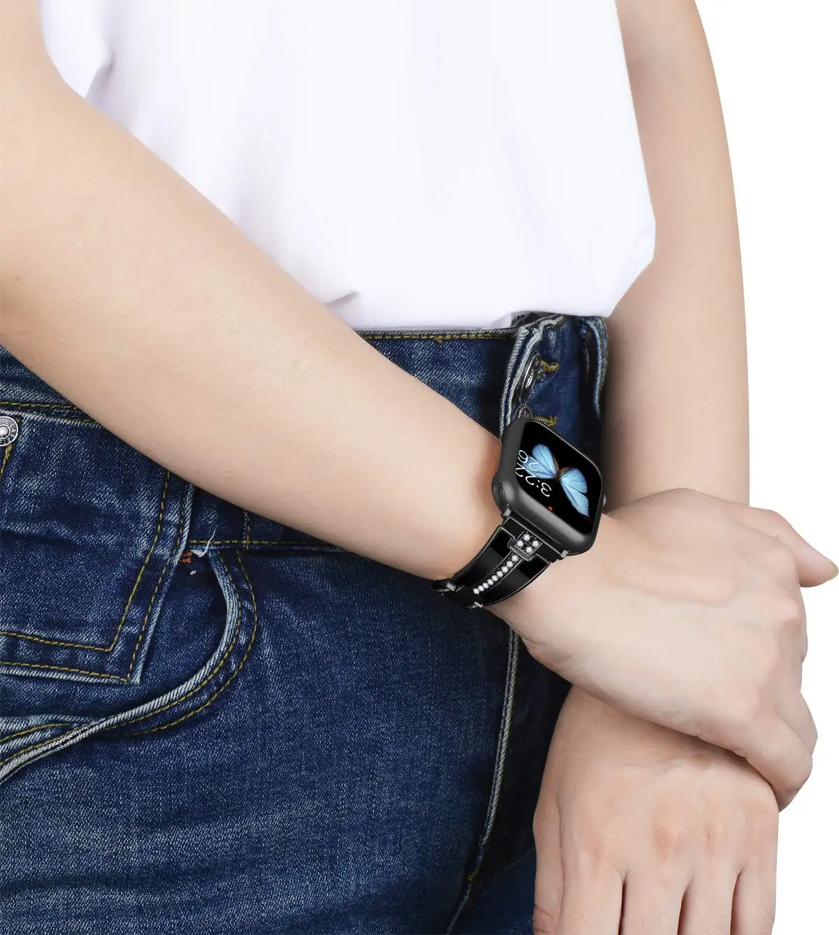 Resina + cinturino in metallo per Apple Watch Ultra 2 49mm 45mm 44mm 42mm 40mm 41/46mm Bracciale con diamanti da donna per iWatch 11 10 9 8 7 6 5 4 SE