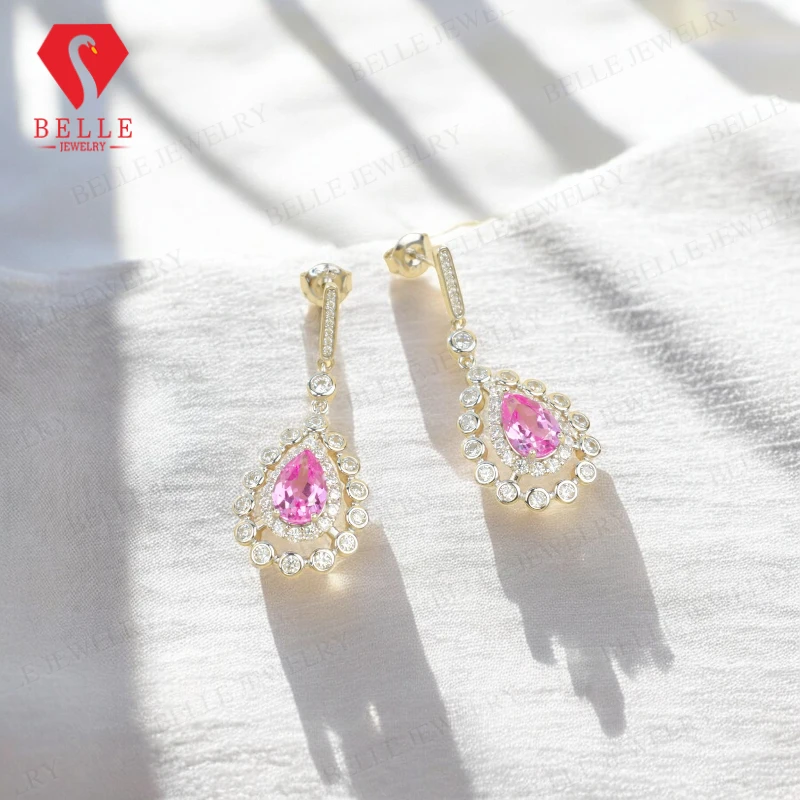 

3.3-3.7CT Customize Earrings Lab Grown Gemstone with Ruby/Sapphire/Padparadscha Water Drop Shaped for Women Hypoallergenic