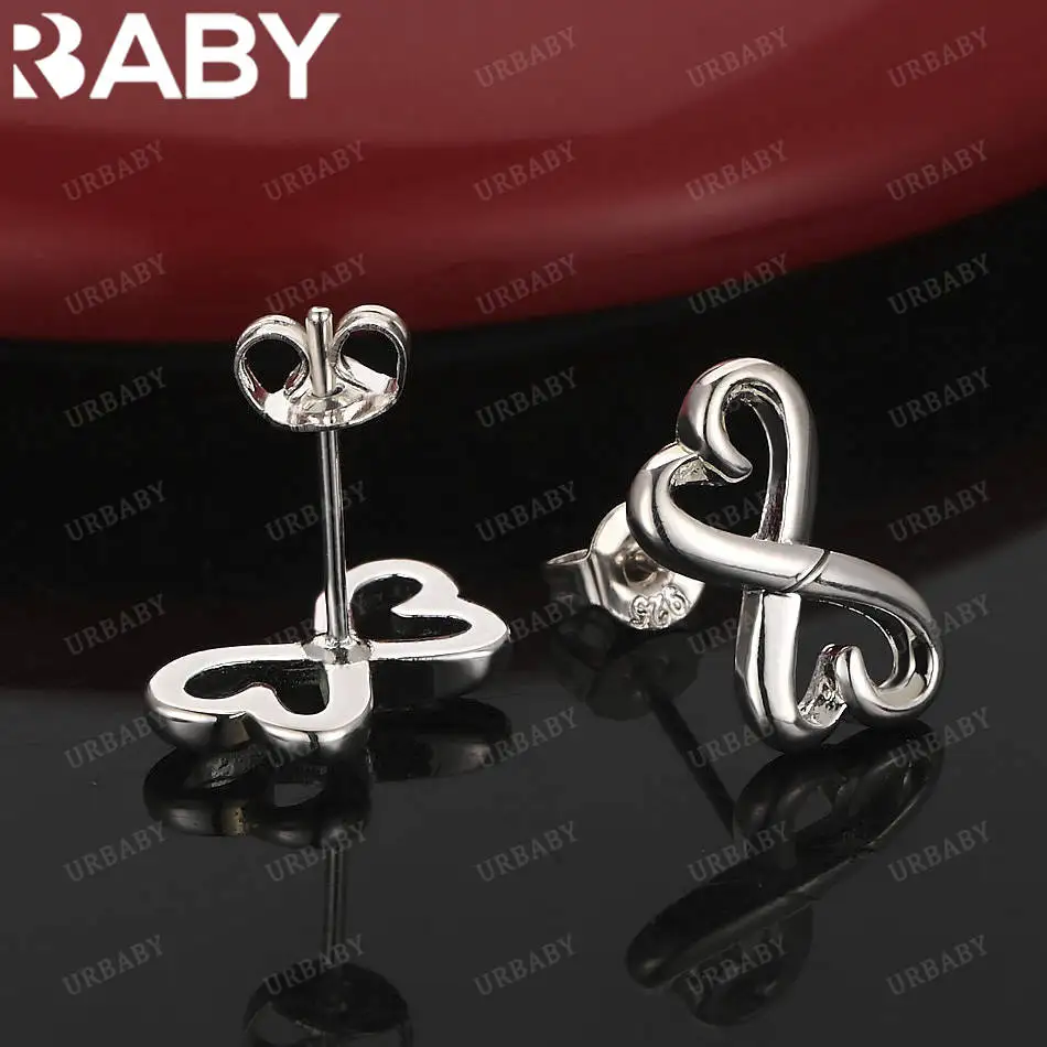 

URBABY 925 Sterling Silver Hearts Earrings Stud Earrings For Women Fashion Jewelry Charm Grace Noble Wedding Accessories