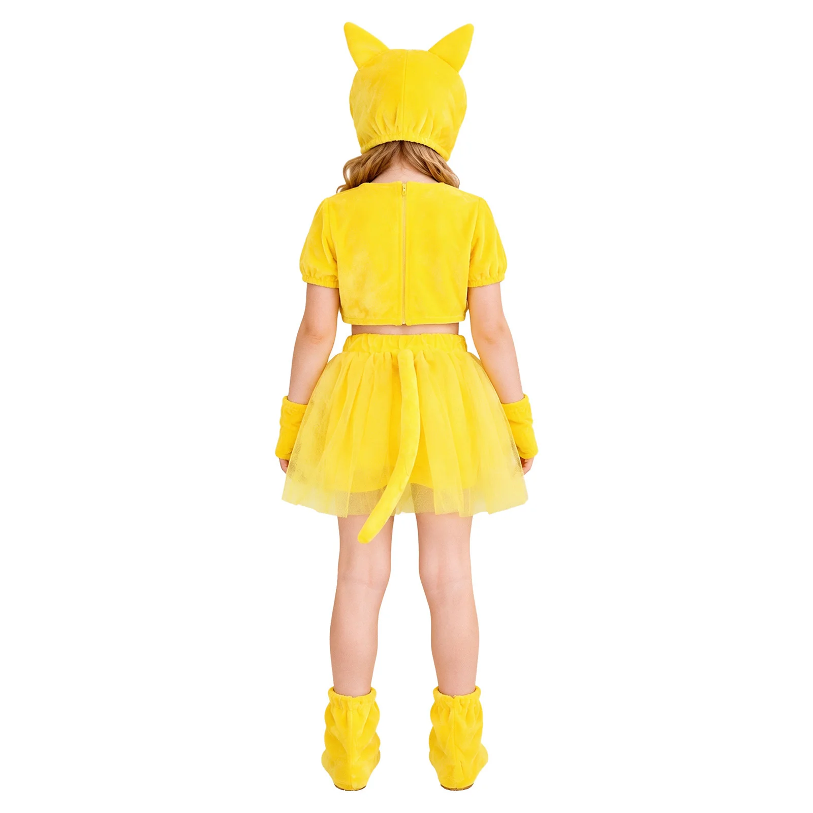 Halloween Cat Costume for Girls Kids Birthday Party Cosplay Outfit Short Sleeve Sequin Tops Layered Tutu Skirt with Tail Hat