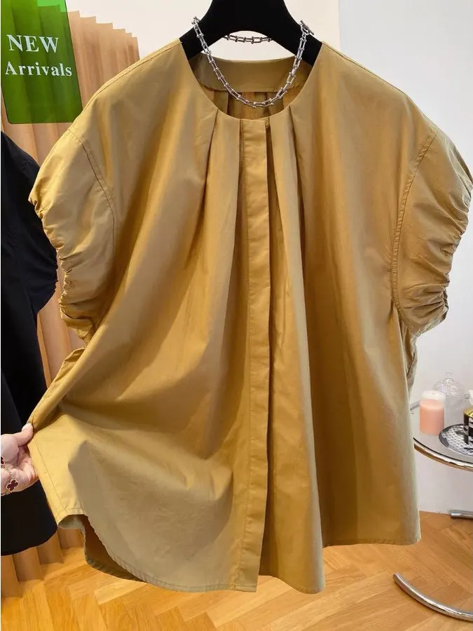 

Ele Flud Sve irt Women's ort Sve Loose Faionable Summer Top Unique Beautiful Trendy Korean Sle Blouse