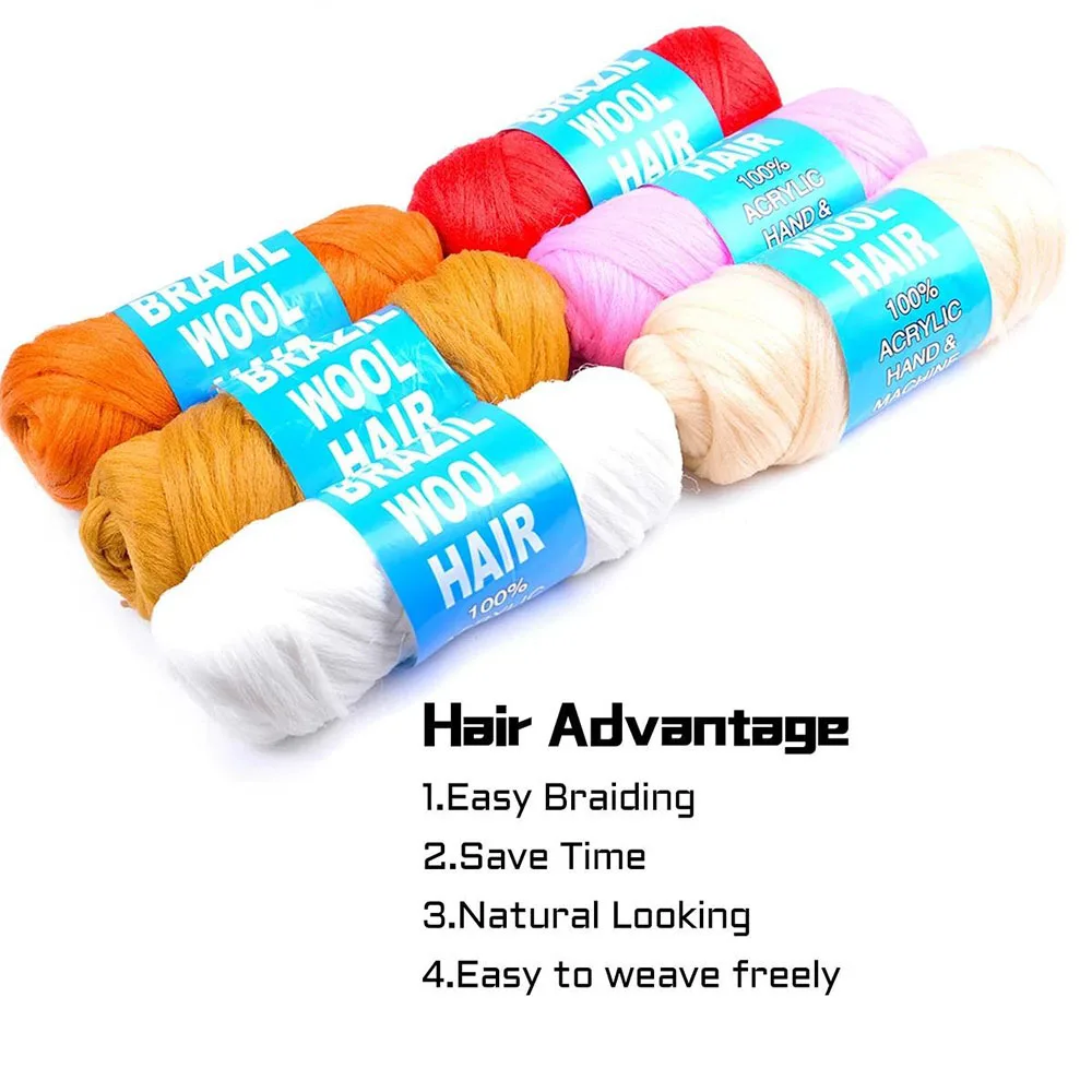 1/5/8Rolls Black Brazilian Wool Hair Acrylic Yarn For African Synthetic Crochet Hair Jumbo Braids Twist Wraps70G/Roll