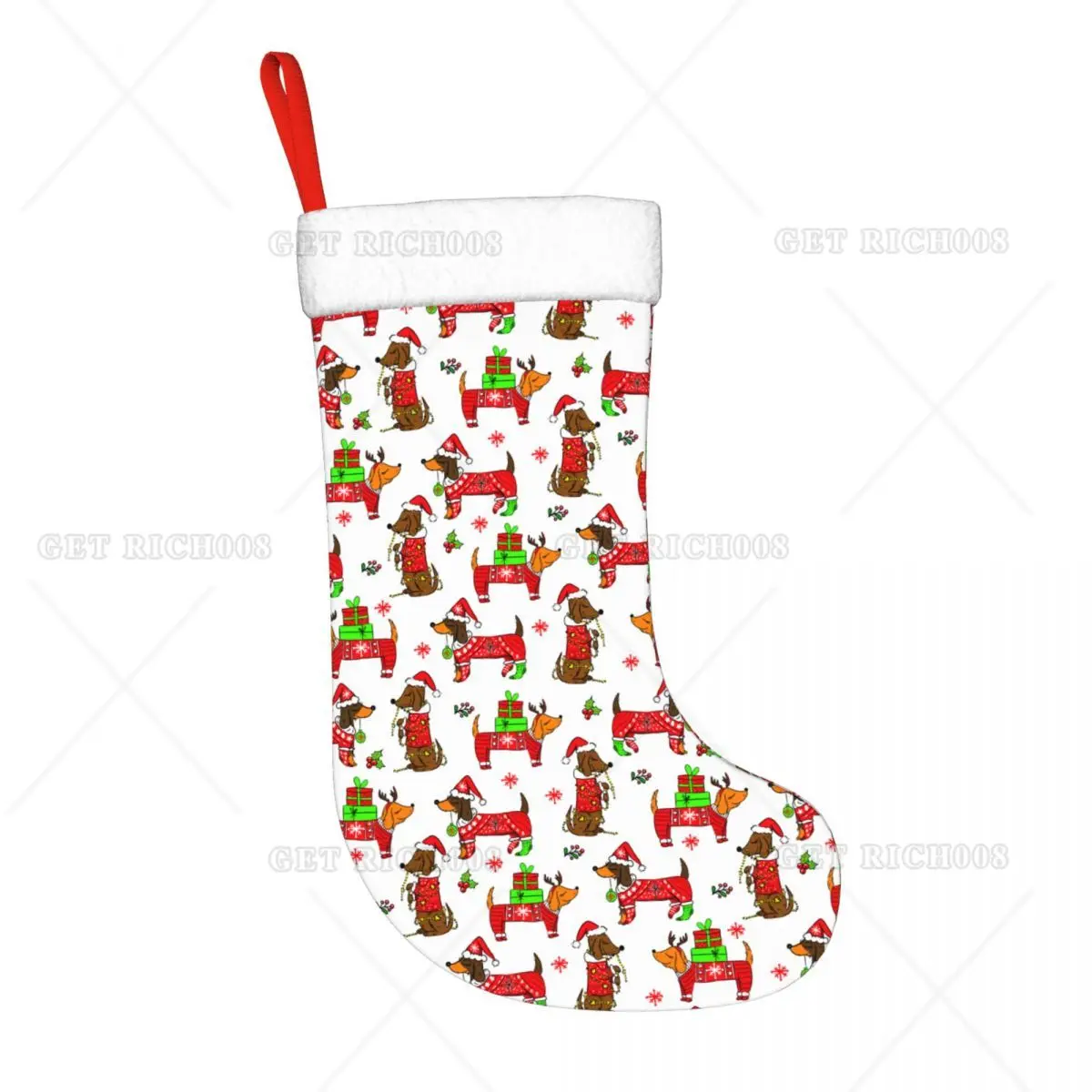 Merry Christmas Dachshund Dogs Pattern Hanging Stocking Xmas Fireplace Decor for Family Holiday Home Gift Bags