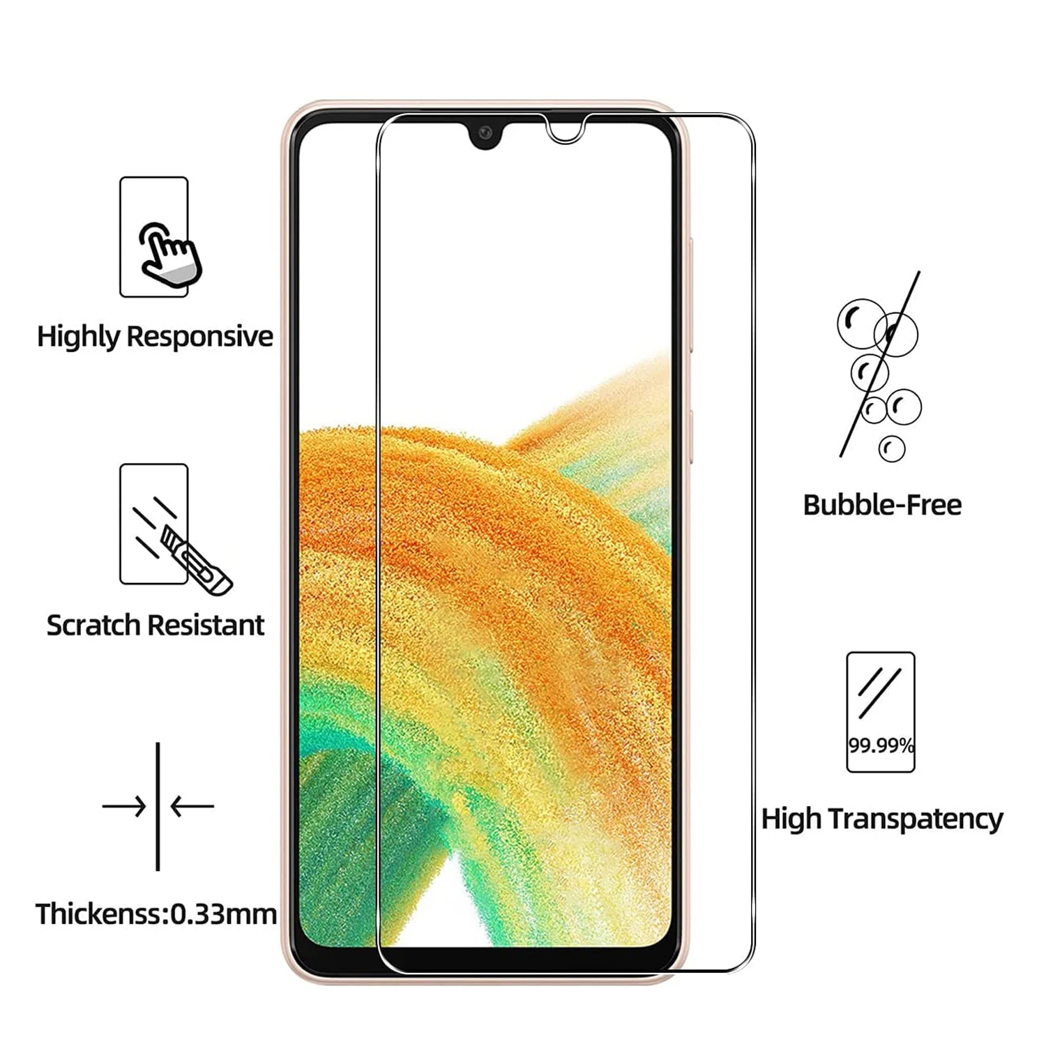 Dla Samsung Galaxy A33 5G HD Folia Ochronna na Ekran 2/4 szt. Szkło Hartowane — zdjęcie produktu 2