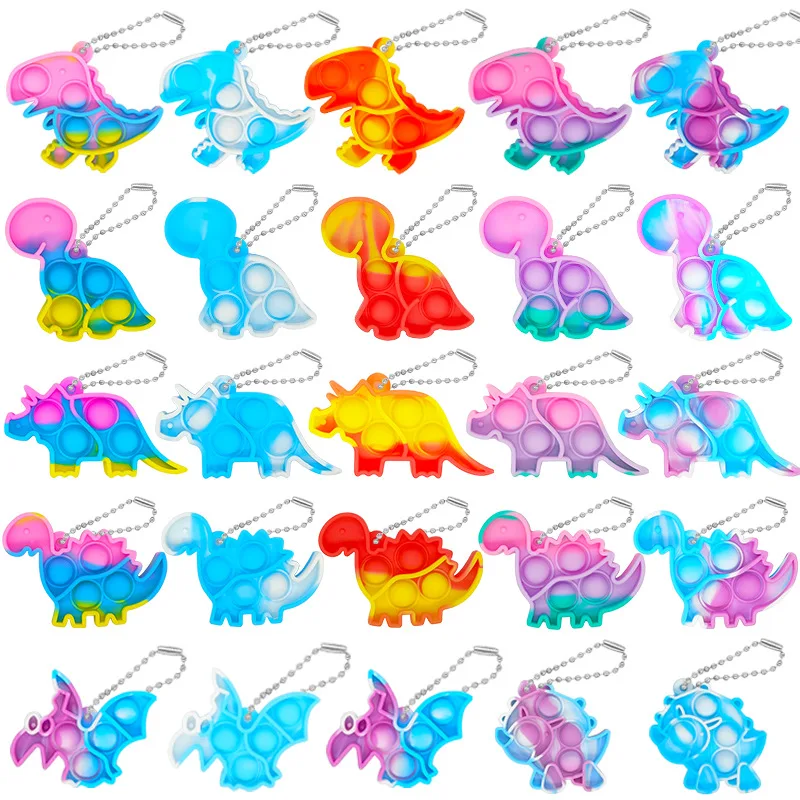 12/24pcs Mini dinosaur Keychain Toddler Sensory Fidget Toys Bulk Classroom Prizes Kids Birthday Party Favors Wedding Gift for Gu