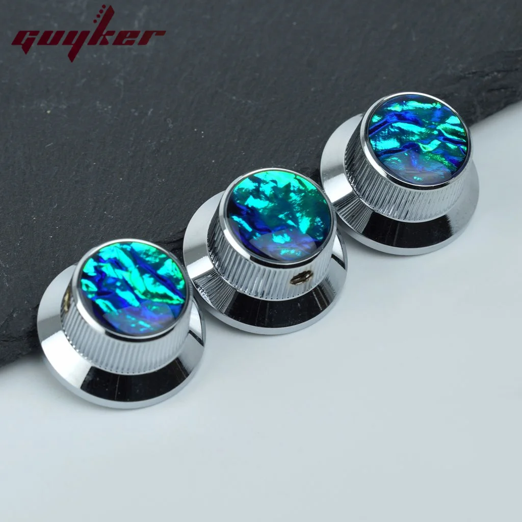 

GUYKER 3PCS CNC luminum Alloy Material Electric Guitar Volume Knob Green Color Pattern Electric Bass Potentiometer Knob