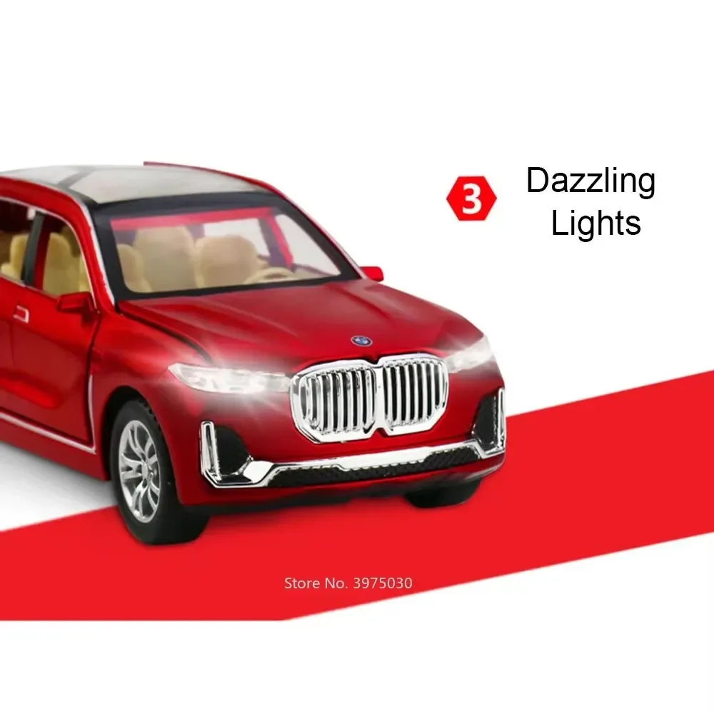 1:32 BMW X7 Miniature Toy Model Cars Alloy Diecast Sound Light 6 Doors Opened Pull Back Rubber Tires Vehicle Toys for Kids Gifts