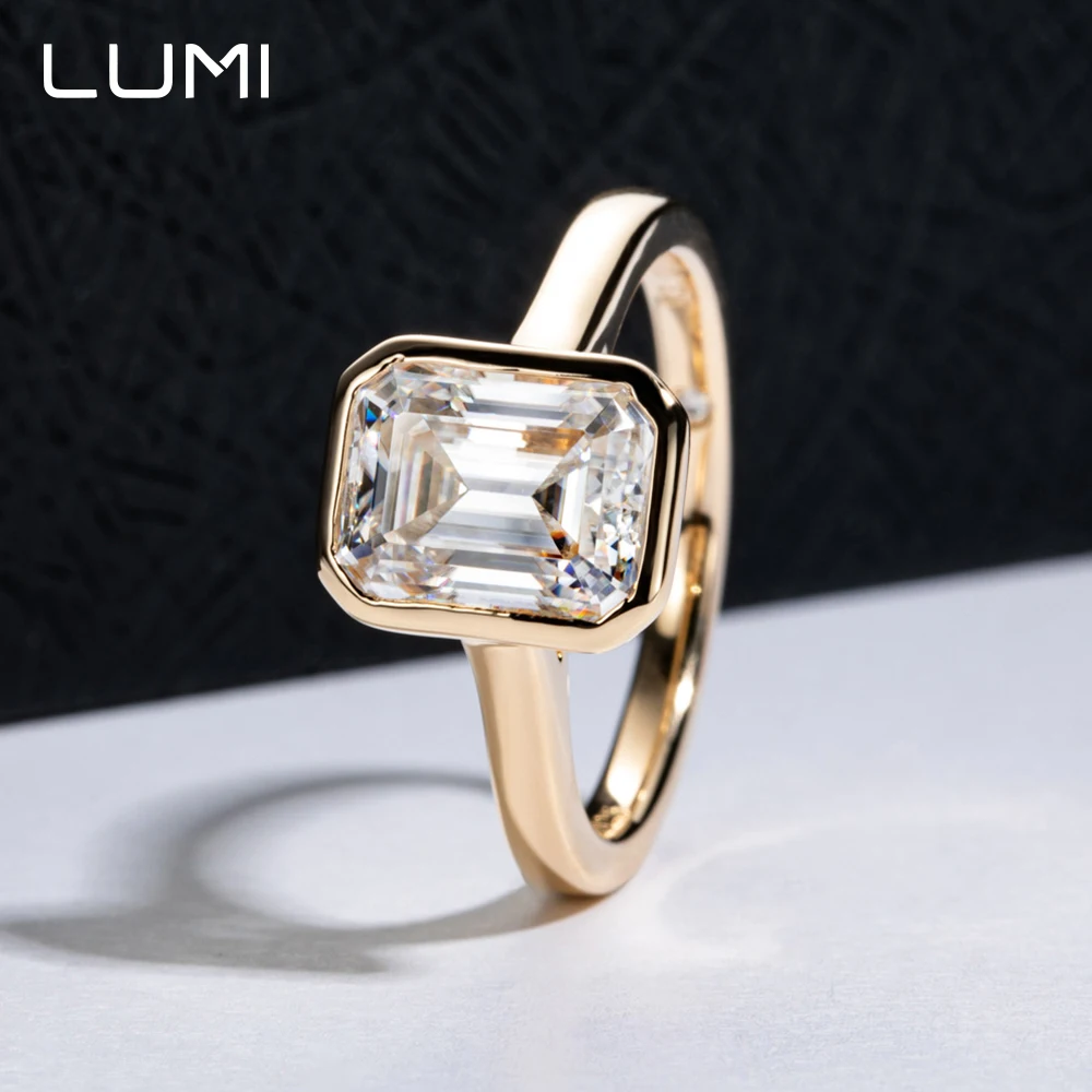 

LUMI 3ct Emerald Cut Moissanite S925 Silver Ring for Party Anniversary Birthday Present Engagement Jewelry INS Style