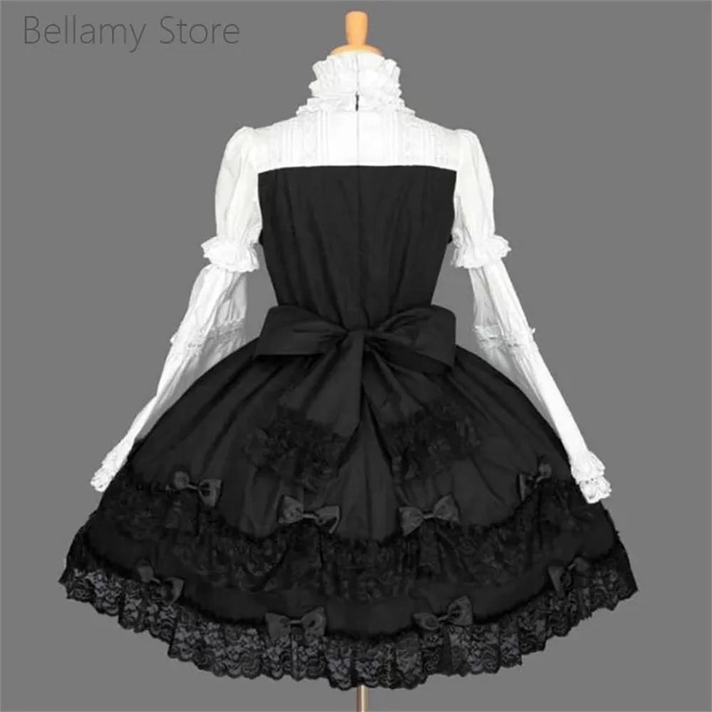 Tailored Lolita Gothic style lace long sleeved pleated stacked dress