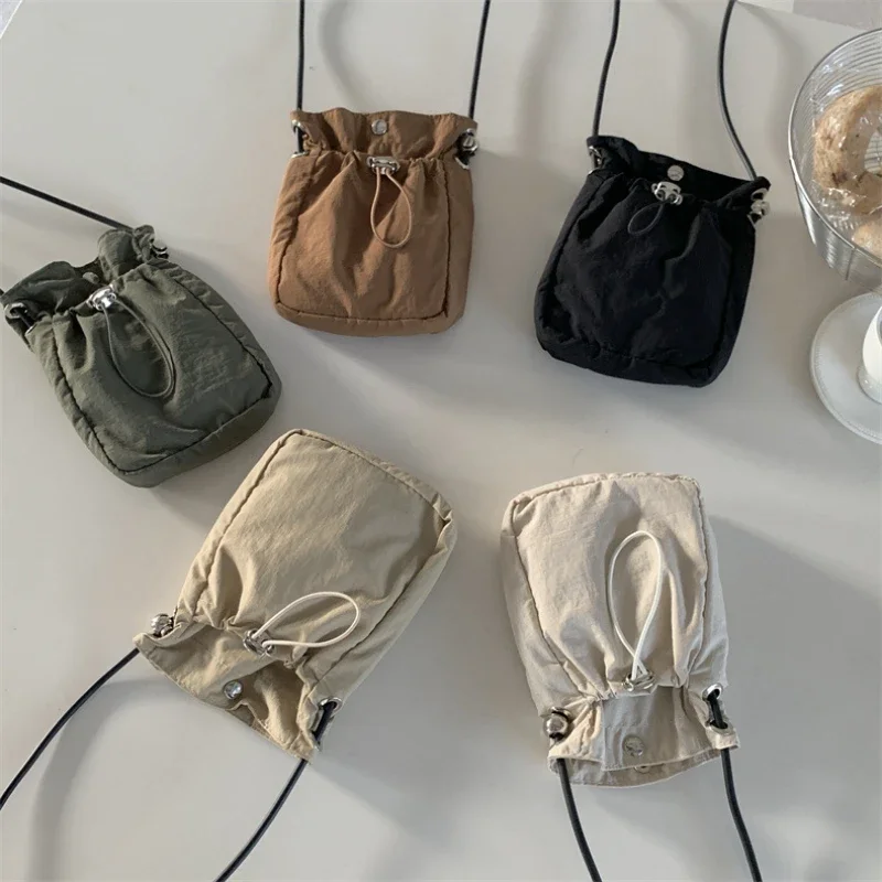 New Women Mobile Phone Bag Nylon Drawstring Bag Coin Purse Strap Shoulder Bag Small Crossbody Bags for Women Wallet Travel Purse