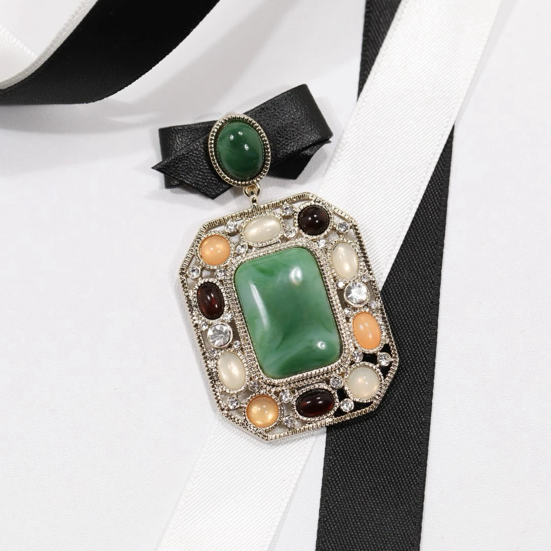 New bow green crystal block rhinestone gemstone brooch for women