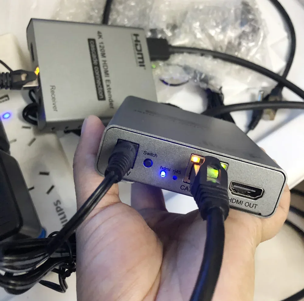 4K HDMI Extender melalui Cat5e CAT6 kabel Ethernet, 120m konverter penerima pemancar Video mendukung koneksi Cascade Loop HDMI