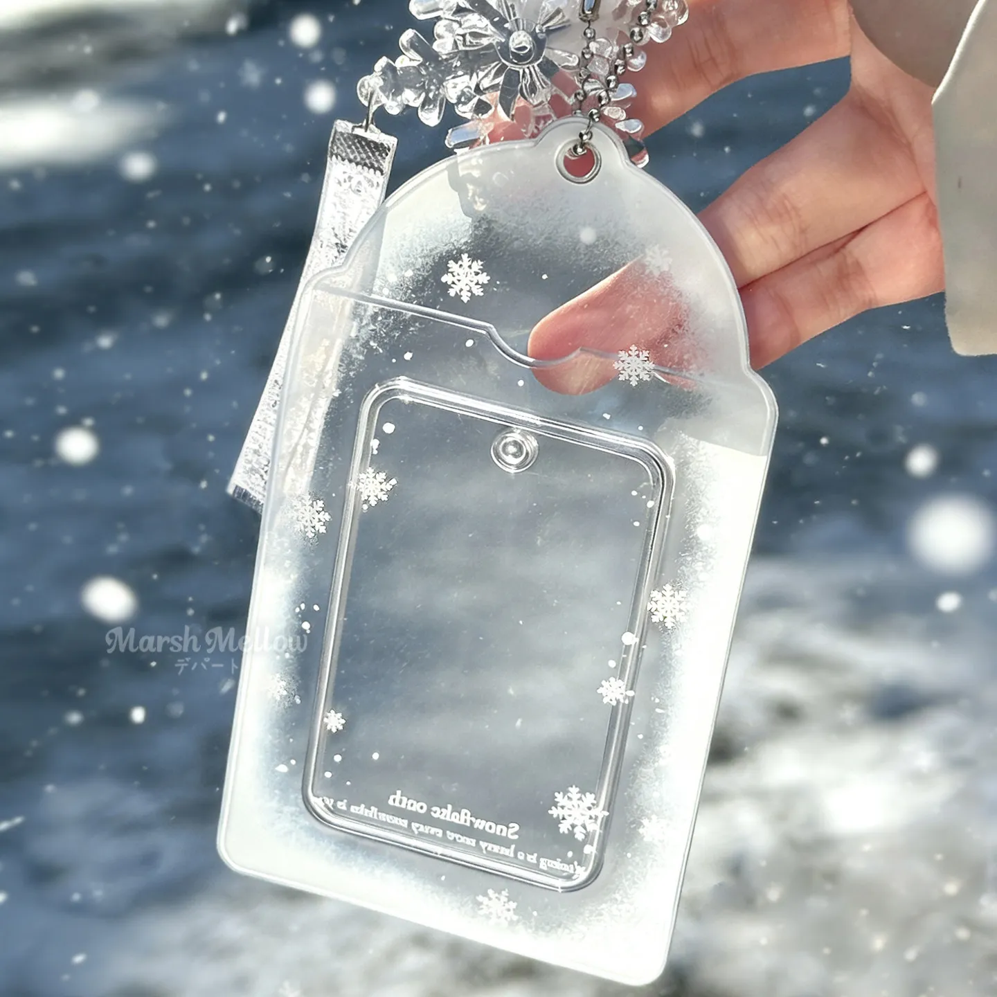 Winter Aesthetic Snowflake Transparent Soft PVC Photocard Holder, 3Inch Card Protective Sleeve with Charm, Back Hanging Decor