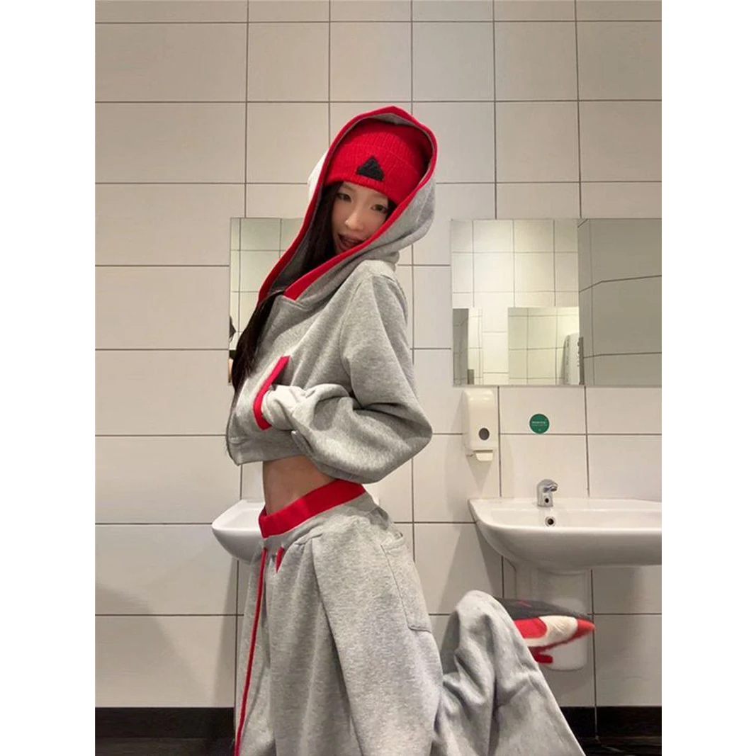 Women's Loose Fit Hoodie And Wide Leg Pants Set Cotton Blend Diagonal Weave 250g Two Piece Casual Sportswear Ensemble