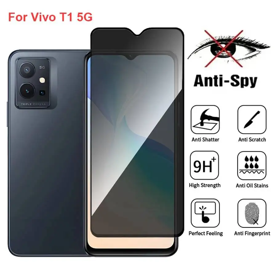 

Vivo T1 V2141 Anti Spy Privacy Tempered Glass Protector Compatible For Vivot1 5G Full Cover Screen Phone Film