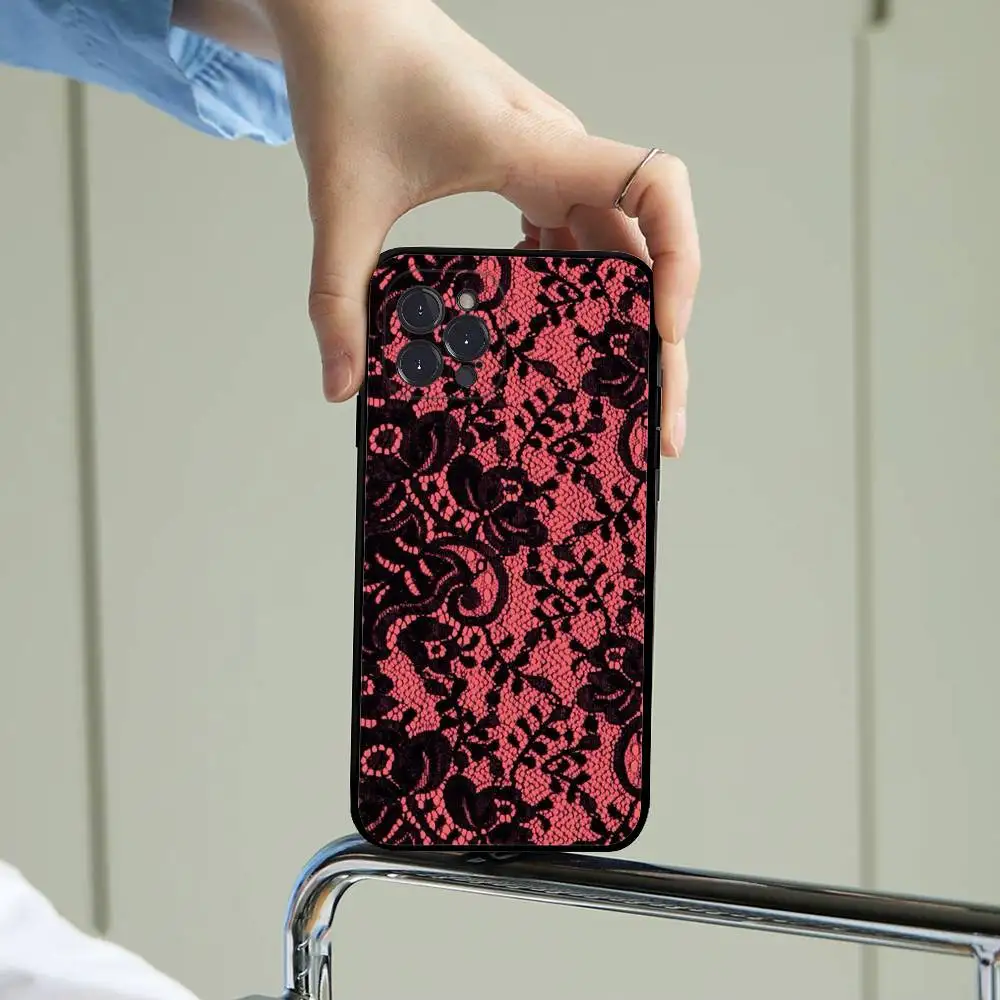 Estilo de renda legal menina caso de telefone para iphone 17 16 15 14 13 12 11 pro max plus preto escudo capa caso