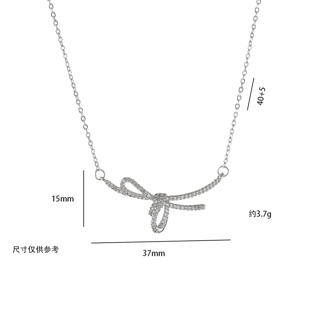 Fashion Sweet Necklace Inlaid with Rhinestone Bow Clavicle Chain Give Friends Girl Exquisite Gift Accessories image 3