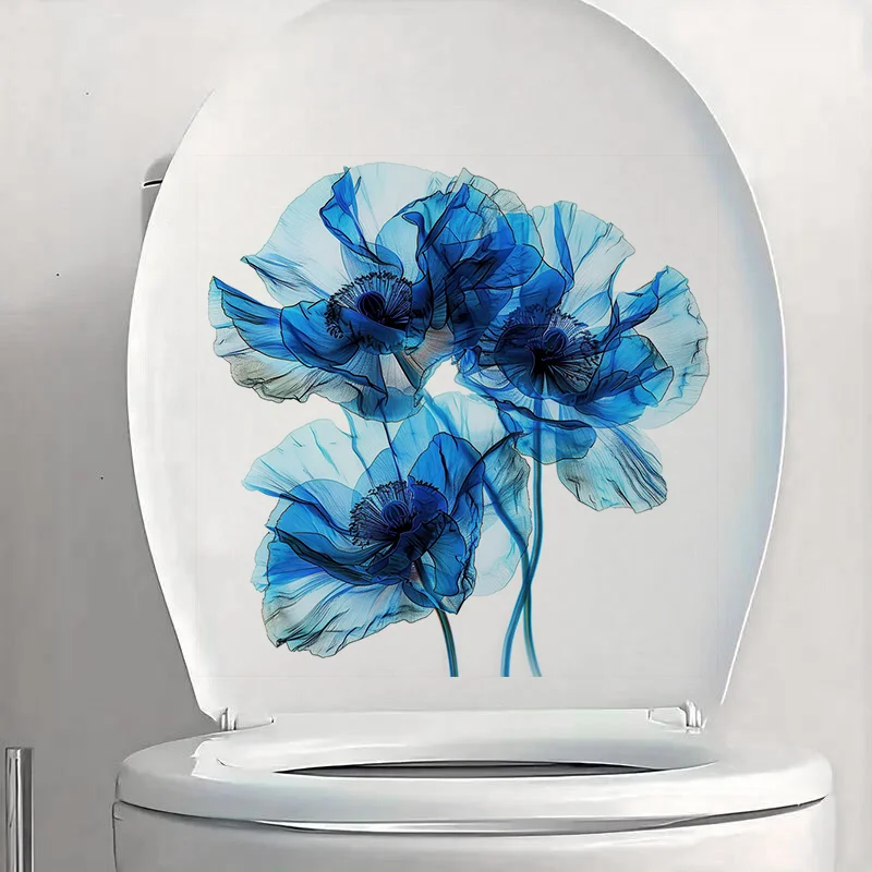 T2328# Abstract Blue Flowers Stickers,Wall Decal Removable, Vinyl Car Sticker for Bathroom Decor, Outdoor Indoor Use