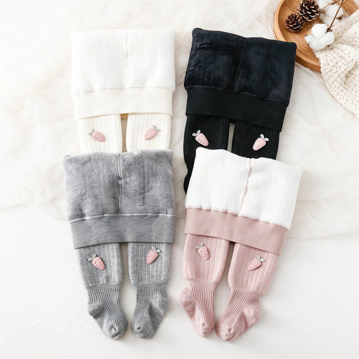 1PC Baby Girls Thick Warm Tights, Solid Color Fleece Thermal Pantyhose, Toddler Footed Leggings for Outdoor & Daily Outfit