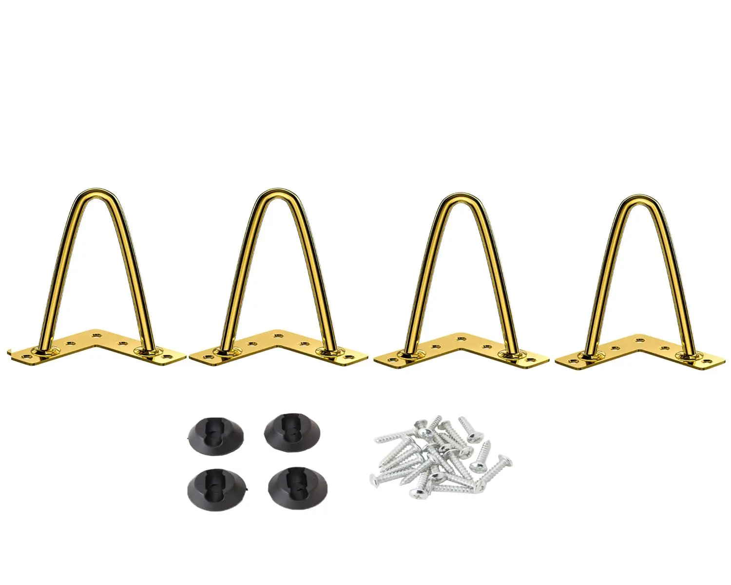 

4pcs Gold-Plated Steel Hairpin Legs 2 Inch Height 3/8 Inch Diameter For Tables Cabinets TV Stands With Leveling Pads And Screws