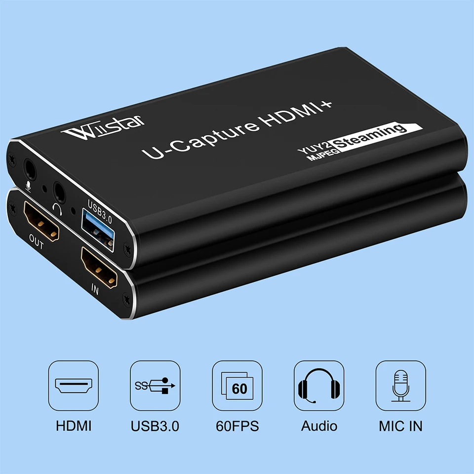1080P60fps USB 3.0 HD Video Audio Capture Card with 4K30Hz HD Loopout for Game Recording Live Streaming Video Grabber
