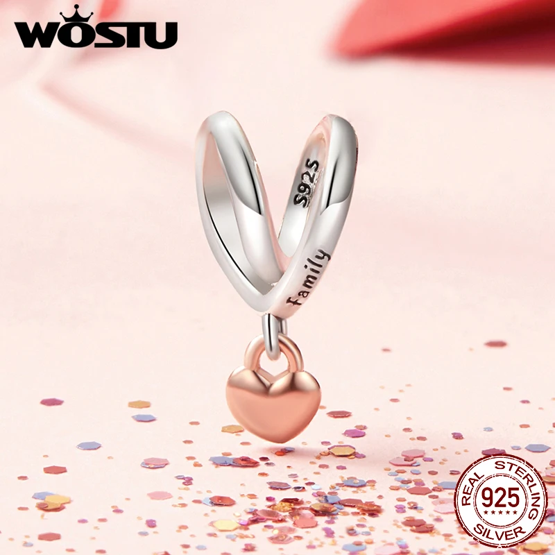 WOSTU 925 Sterling Silver Love Heart Charms Lotus Star Pendant Rib Beads Fit Bracelet Necklace Girl DIY Valentine Birthday Gift