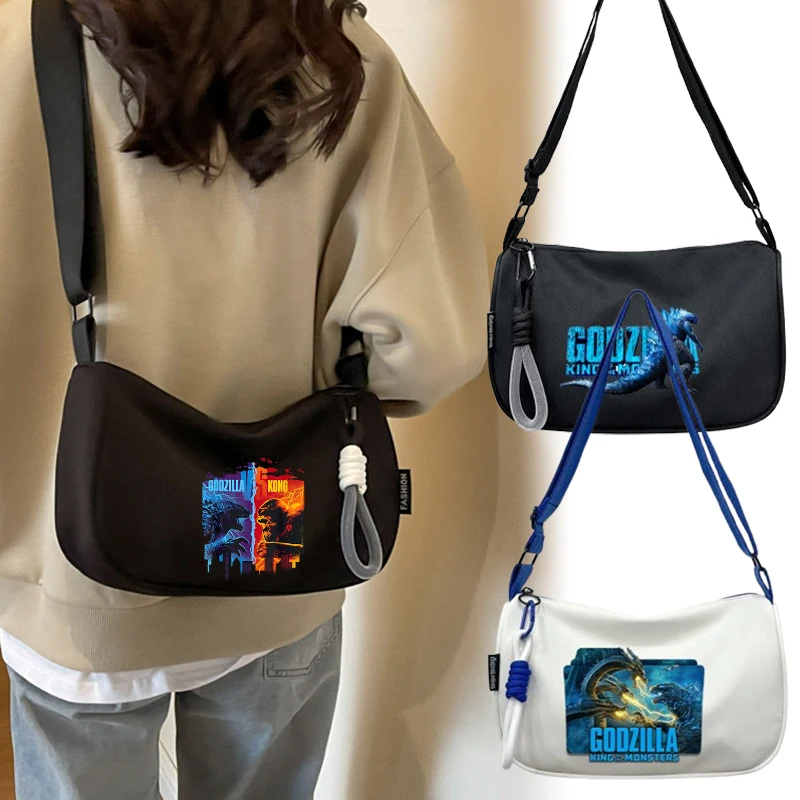

Godzillas Kong Men Boy Nylon Cloth Crossbody Bag Movie Cartoon Print Waterproof Large Capacity Handbag Messenger Bag Women Girls
