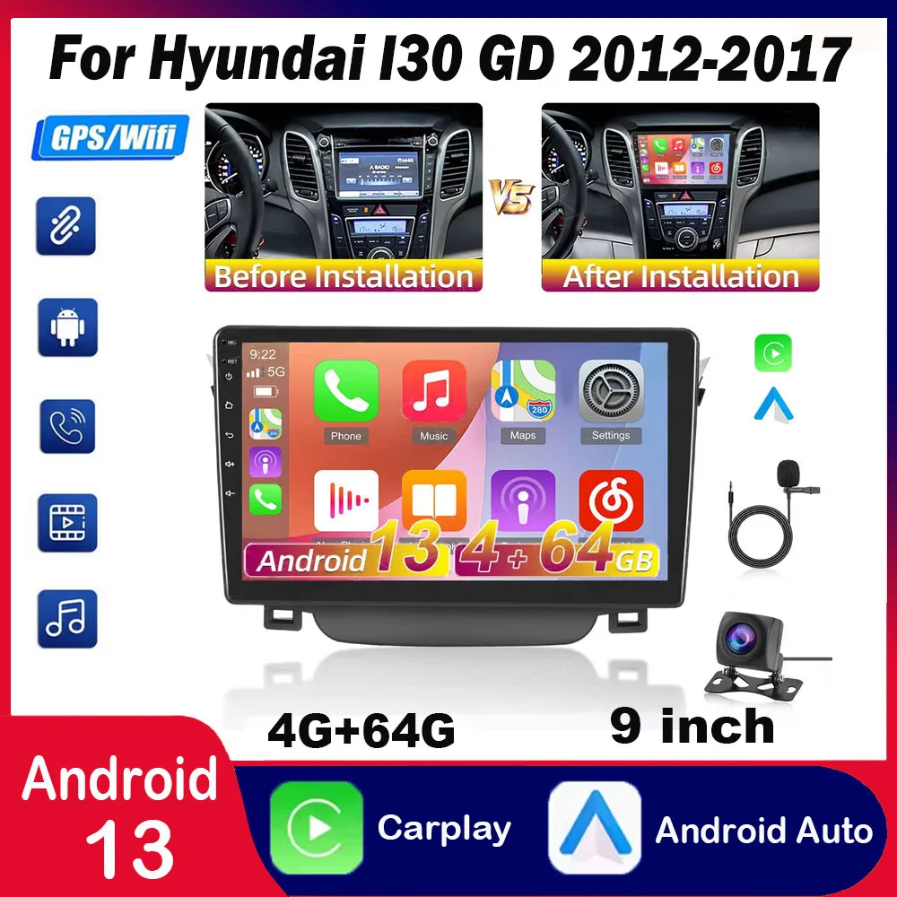 

Suitable 12-17 models modern I30GD Android 13 car navigation 9-inch - carplay Android auto functions
