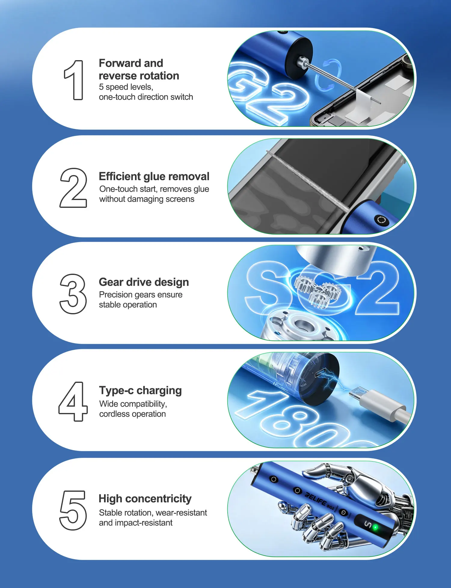 RELIFE SG2 Electric Gear Glue Remover Intelligent Degumming Machine OCA Glue Remover Screen Remover Mobile Phone Repair Tools view 5
