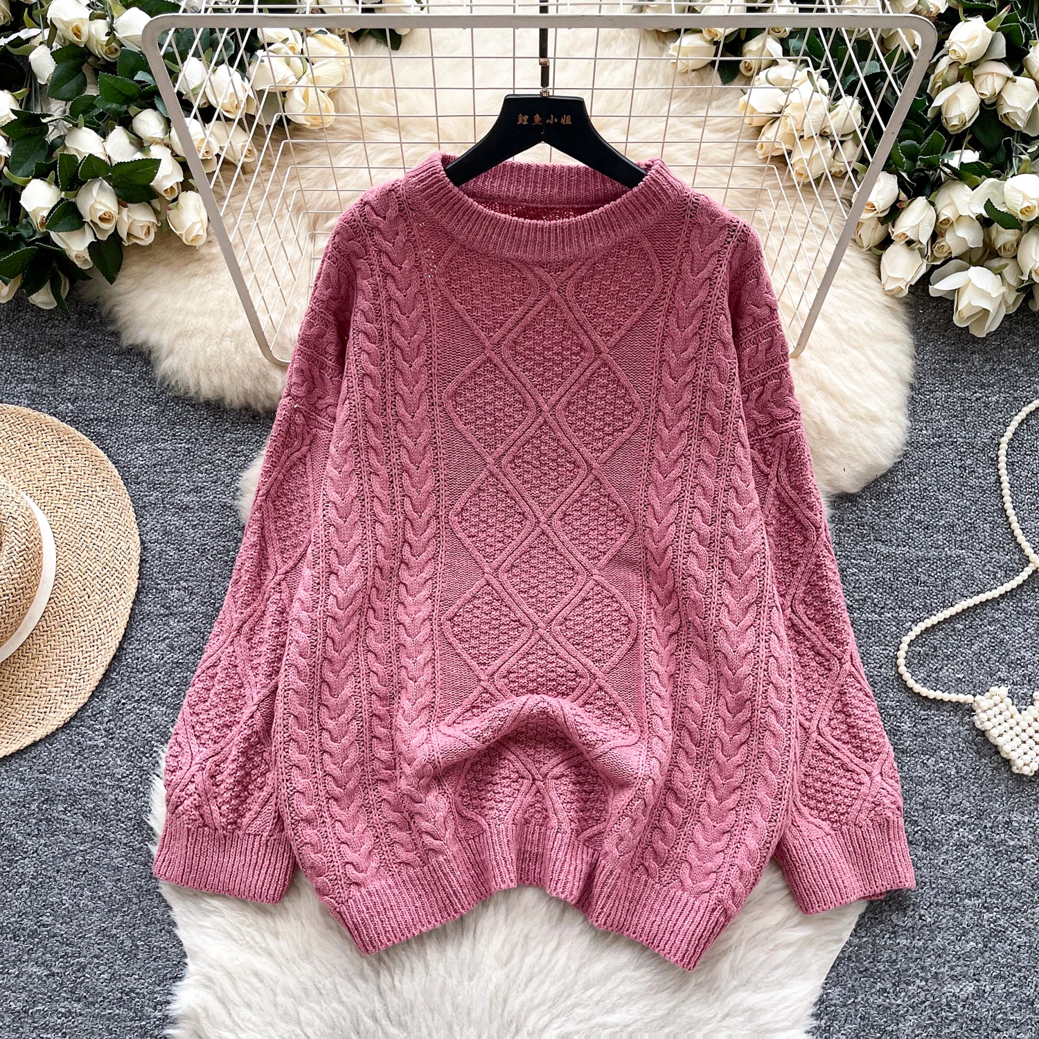 

Осень-зима 2025 г., повседневный свитер, женский пуловер с круглым вырезом, вязаный свитер, свободный топ с длинными рукавами