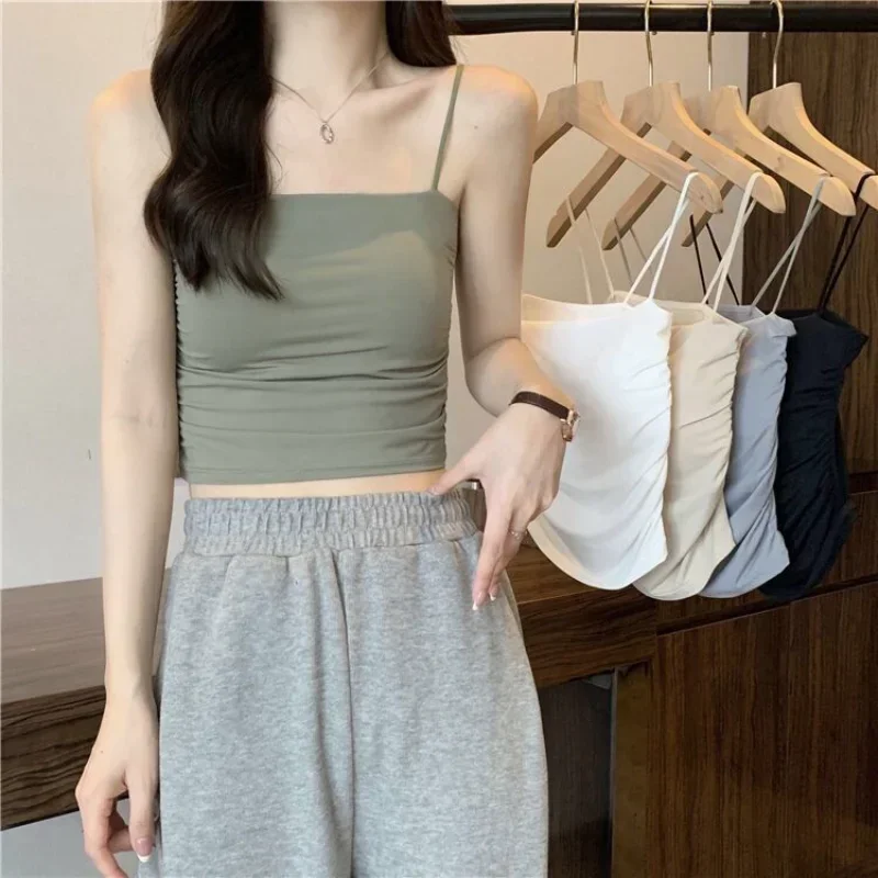 

Women Crop Top Sexy Bra Seamless Tank Tops Summer Female Strap Top Backless Camisole Solid Cropped Undershirt One-Piece Cup