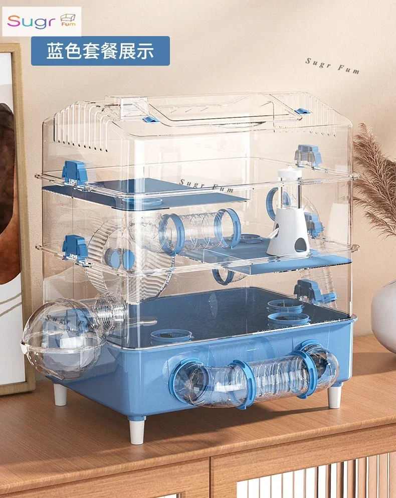Hamster cage golden bear special large space luxury villa second and third floors transparent tunnel cage house supplies