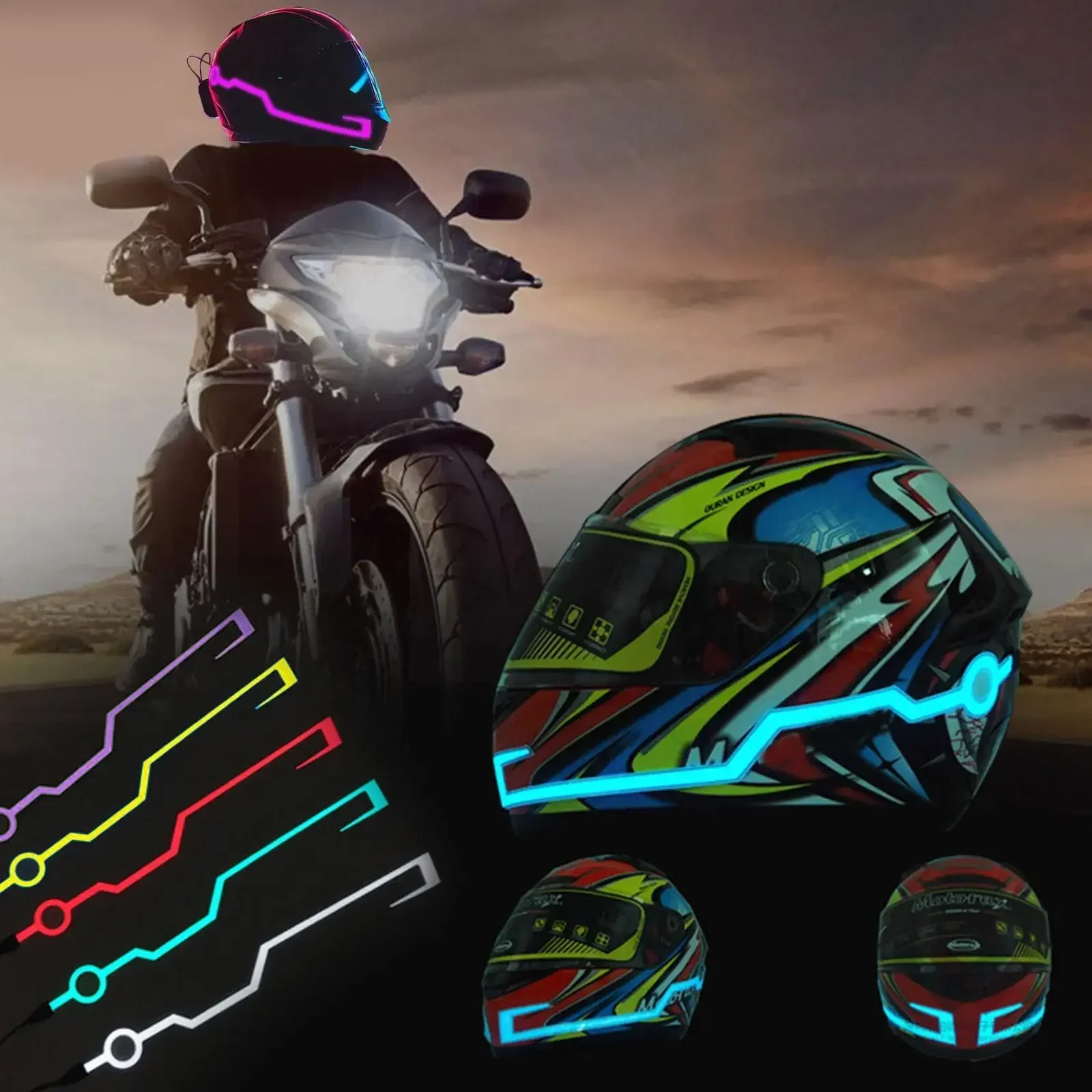 

Motorcycle Bike Helmet LED cold light Strip EL Sticker Waterproof 4 Flashing Warning Lights Night Riding Helmet Kit Accessories