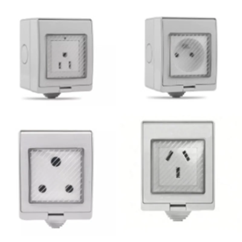 White anti-UV IP55 10A/16A 250V outdoor household socket US AU UK EU Frence Germany Africa electrical AC Power Waterproof Socket