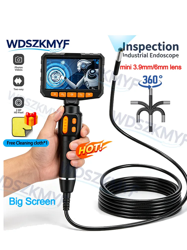 3,9mm 6mm Linse, Gelenkendoskop mit 4,3/5 Zoll Display für Mechaniker, Automobil, HVAC, Wandinspektion, 2,0MP HD-Endoskop mit LED-Beleuchtung