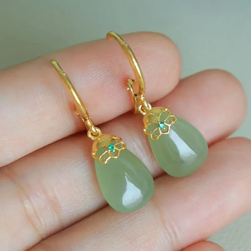 Natural Water Drops Jasper Earrings For Women Fresh Vintage Exquisite New In Stud Earings Banquet Engagement Jewelry Gift