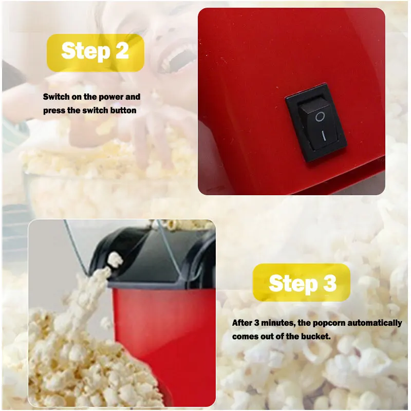 1200W Popcorn Makers Fully Automatic Household Mini Efficient Electric Hot Air Corn Machine Corn Popper For Home Kitchen Tools