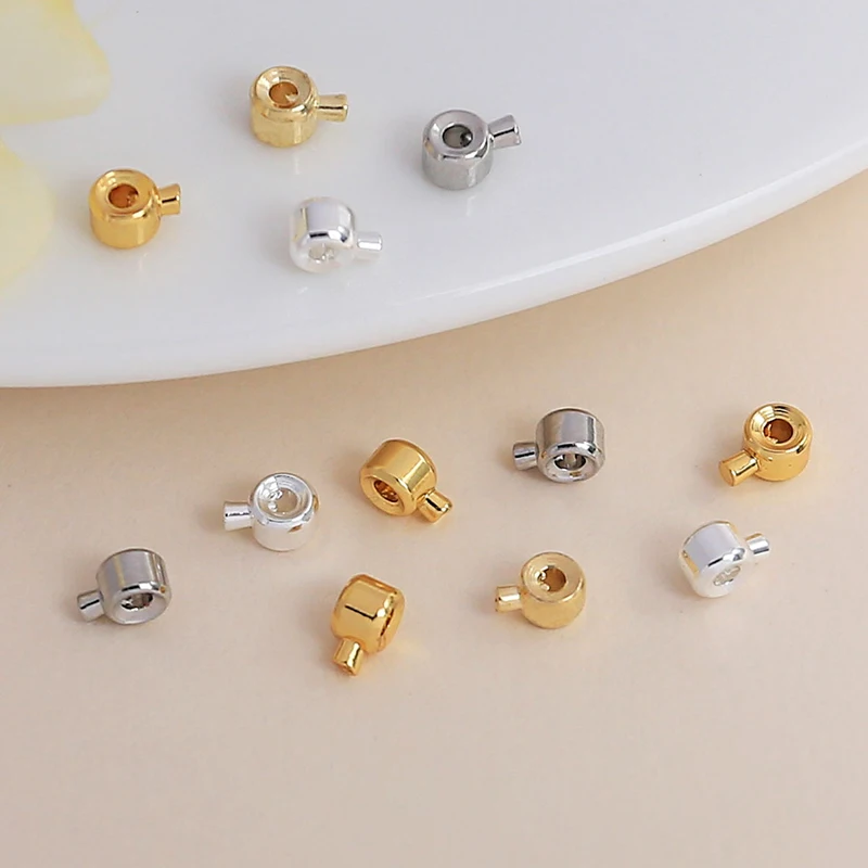 20Pc Gold Plated Brass Crimp End Beads Positioning Clasps Stopper Spacer Beads DIY Jewelry Making Supplies For Bracelet Necklace