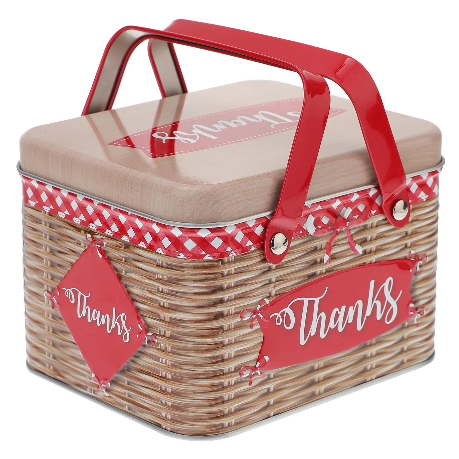 

1Pcs Tinplate Candy Box Imitation Rattan Handheld Creative Cookie Storage Box Moisture Proof Party Biscuit Snack